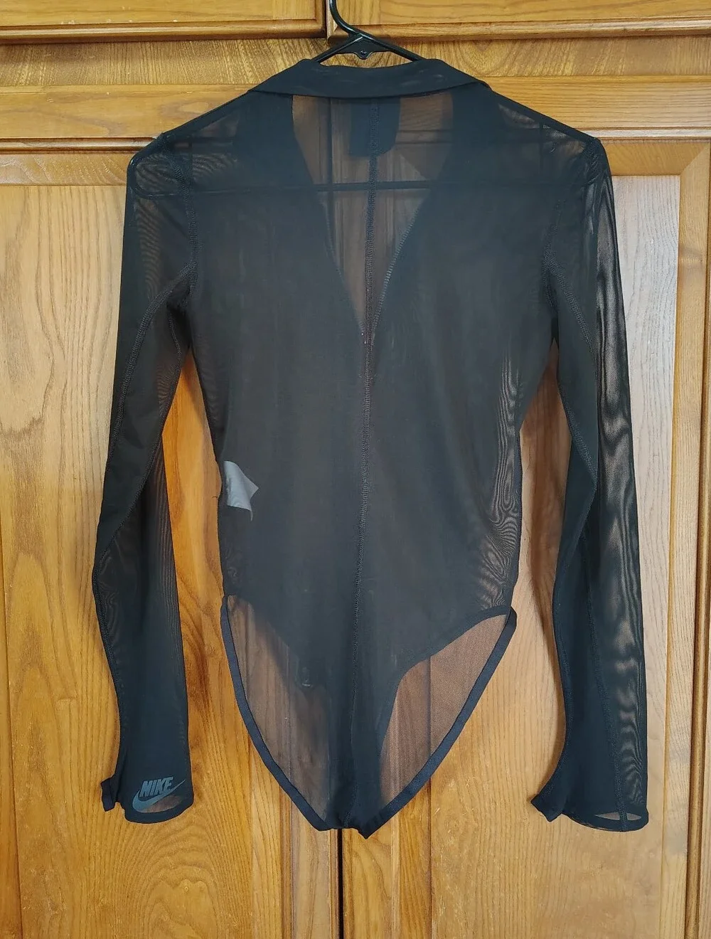 Nike Black Sz S Sportswear Icon Clash Longsleeve Sheer Bodysuit Thumbholes